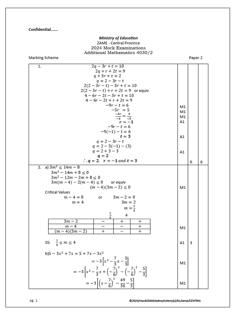 2024 Additional Mathematics Marking Scheme | PDF | Chess | Chess Theory