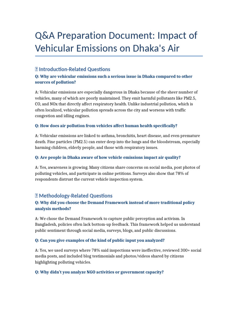 Vehicular Emissions Impact in Dhaka | PDF | Air Pollution | Exhaust Gas
