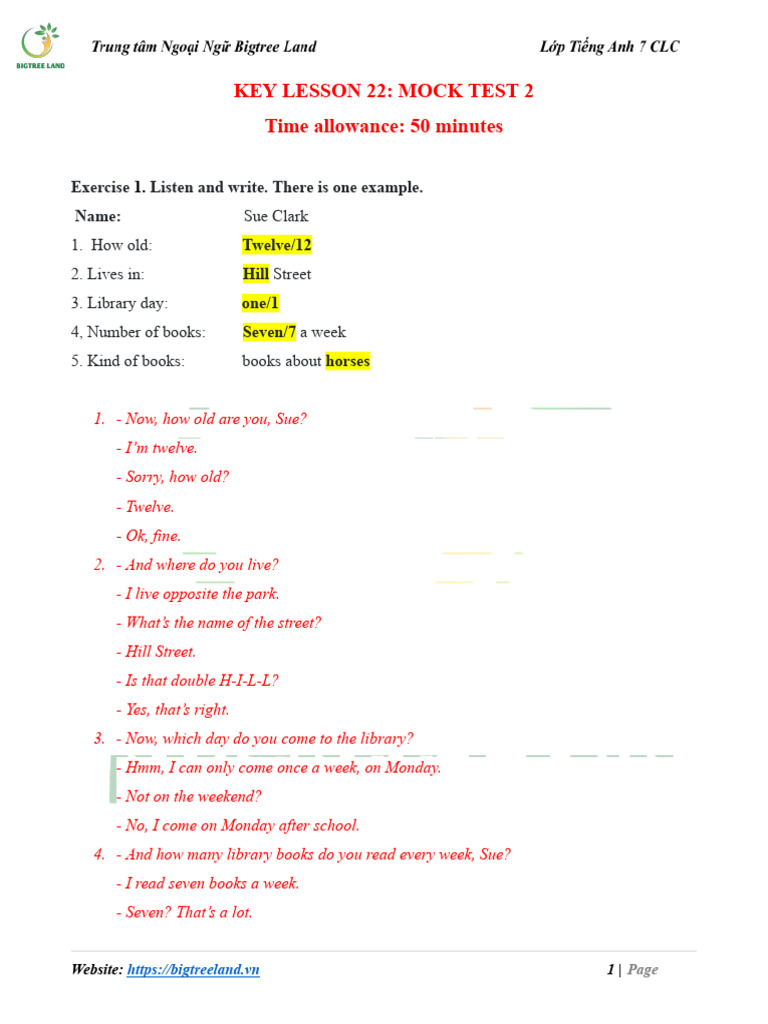 Key Lesson 22 - Mock Test 2 | PDF