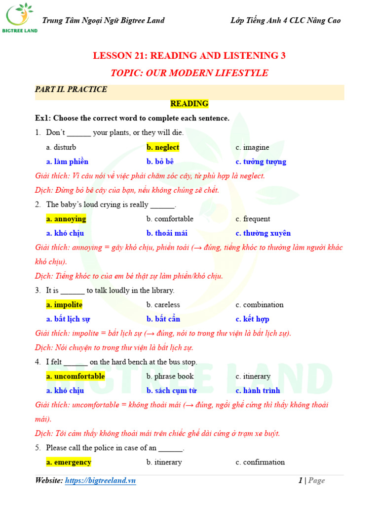 Key - Lesson 21 - 4clc NC | PDF