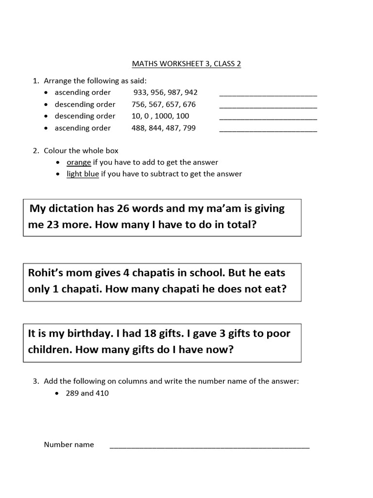 Rani's Gift Math Worksheet for Class 2 | PDF