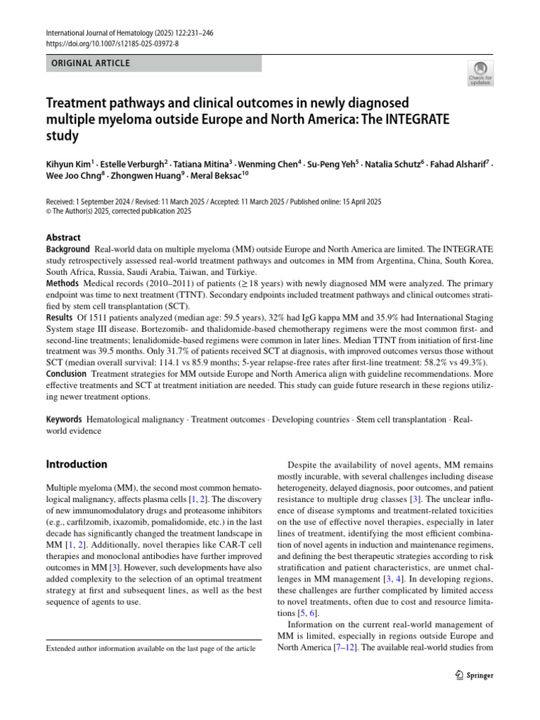 Treatment Outcomes in Multiple Myeloma | PDF | Multiple Myeloma ...