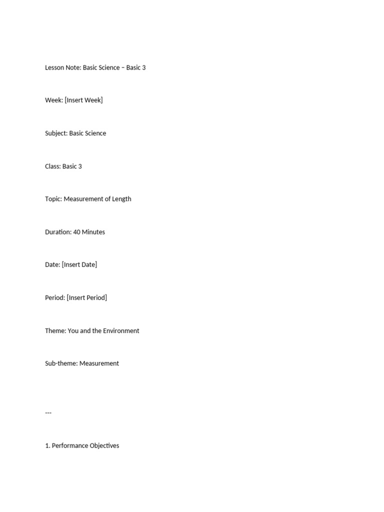 Lesson Note - Ba-WPS Office Basic 3 | PDF | Length | Metre