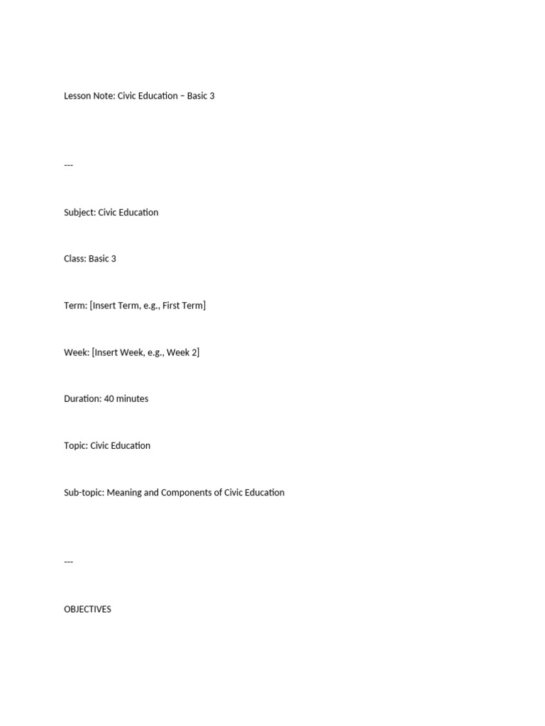 Civic Education Lesson for Basic 3 | PDF | Citizenship | Civics