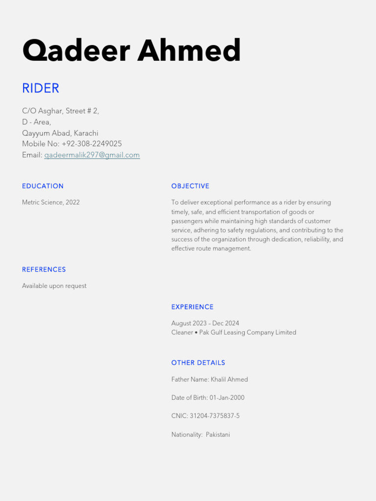 Qadeer Ahmed CV | PDF