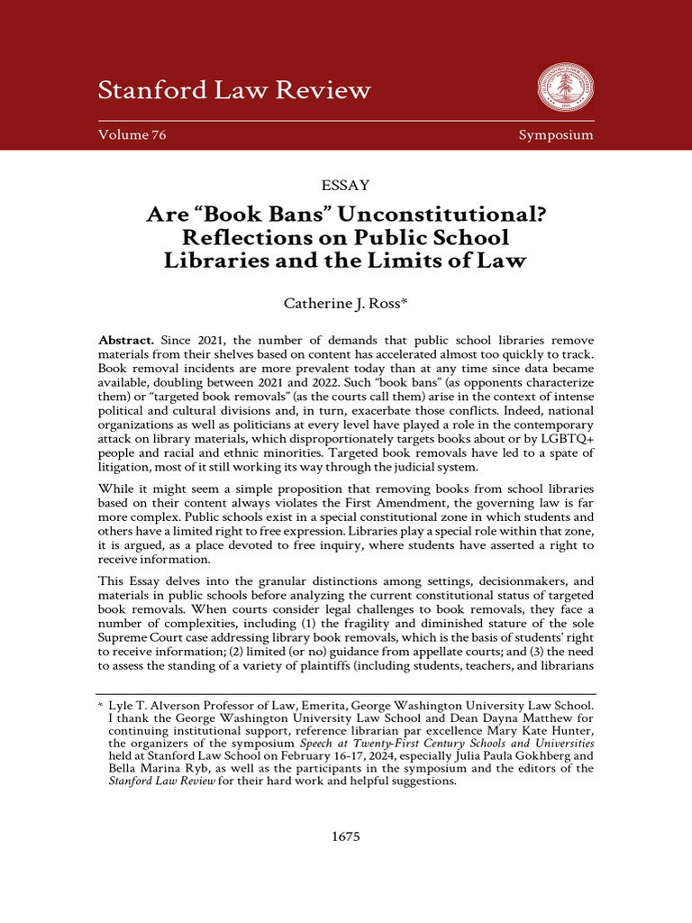 Book Bans and Constitutional Rights | PDF | First Amendment To The ...
