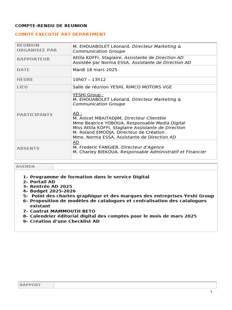 Compte-rendu réunion Art Department | PDF