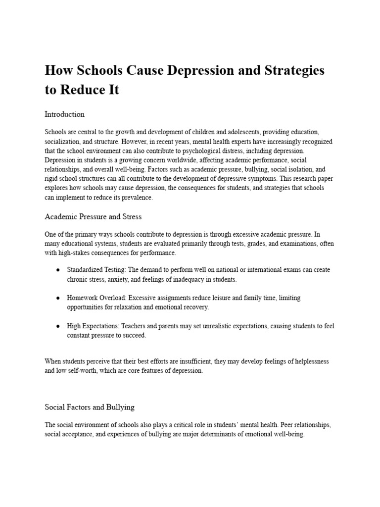 Schools and Student Depression Solutions | PDF | Mental Health | Major ...