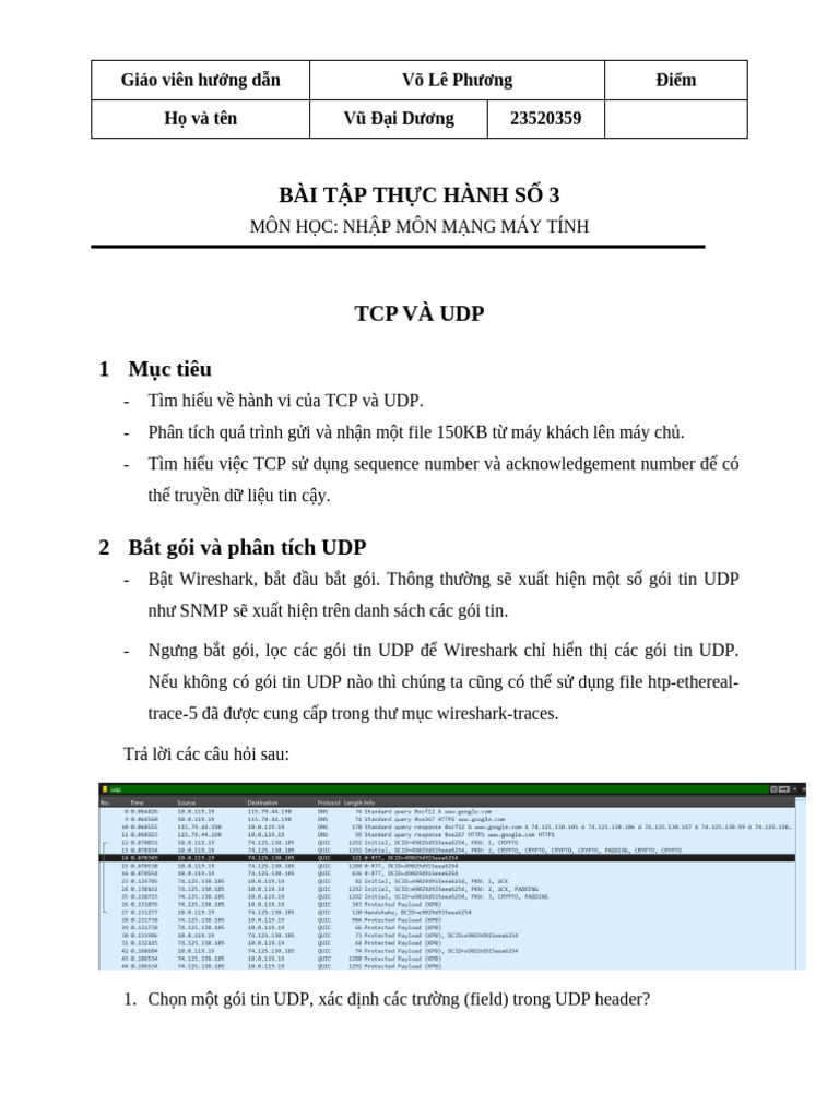 Lab03 - Giao Thuc UDP Va TCP | PDF