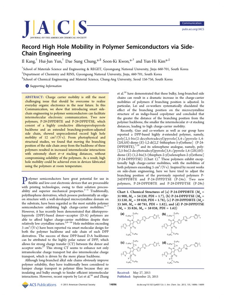 Chung Et Al 2013 Record High Hole Mobility in Polymer Semiconductors ...