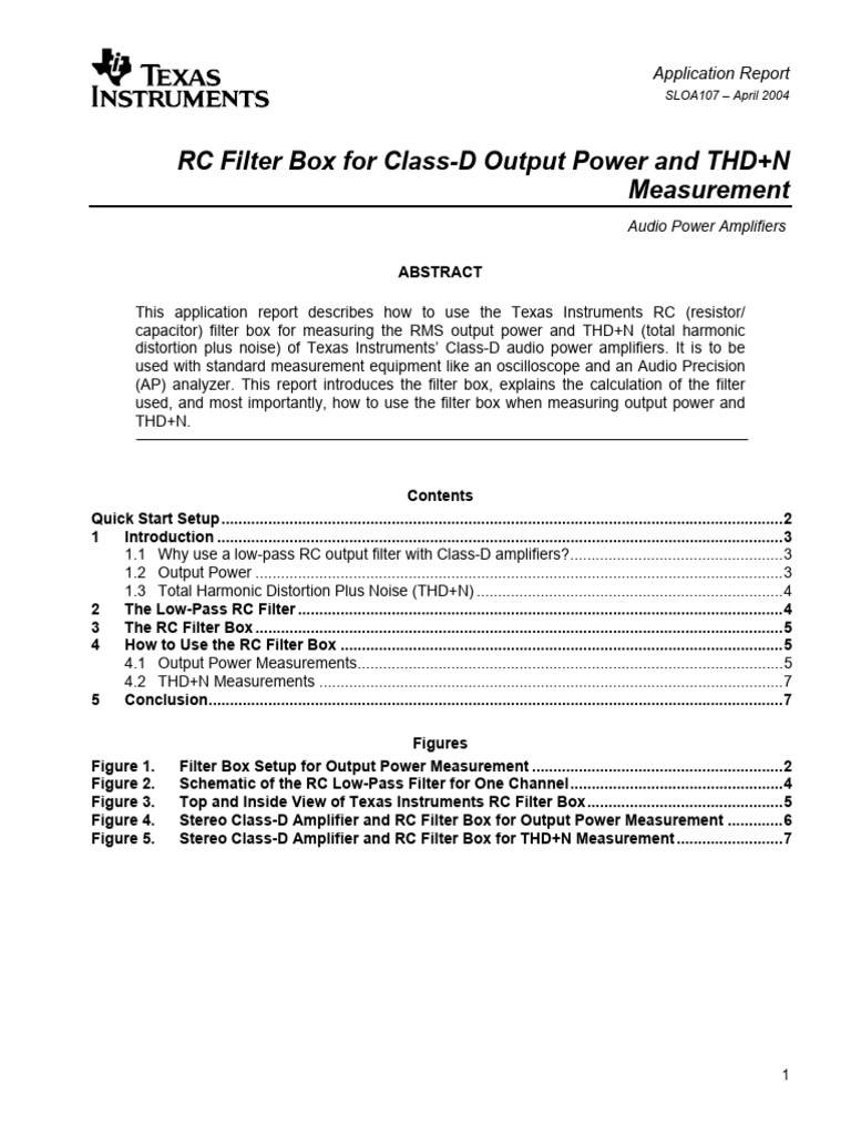 Class-D Amplifier RC Filter Measurement | PDF | Amplifier | Low Pass Filter