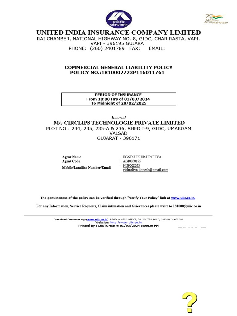 Commercial General Liability Policy 2024 | PDF | Insurance | Liability ...