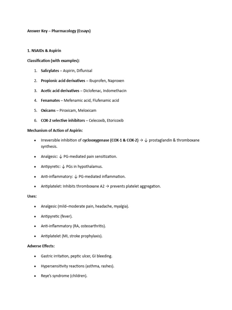 Pharmacology Answer Key Overview | PDF | Combined Oral Contraceptive ...