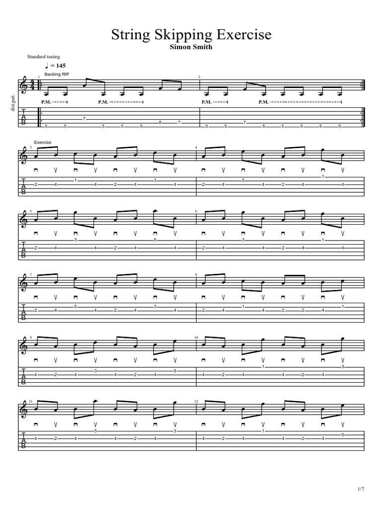 String Skipping Guitar Exercise | PDF | Pitch (Music) | Guitars