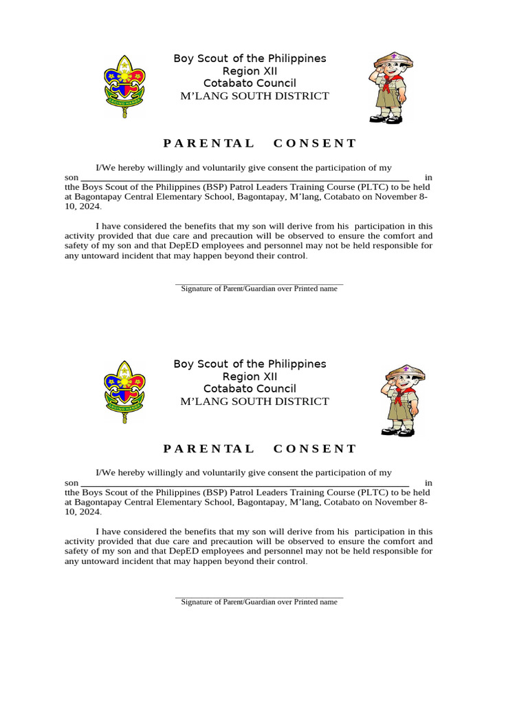 BSP Parent Consent for PLTC 2024 | PDF