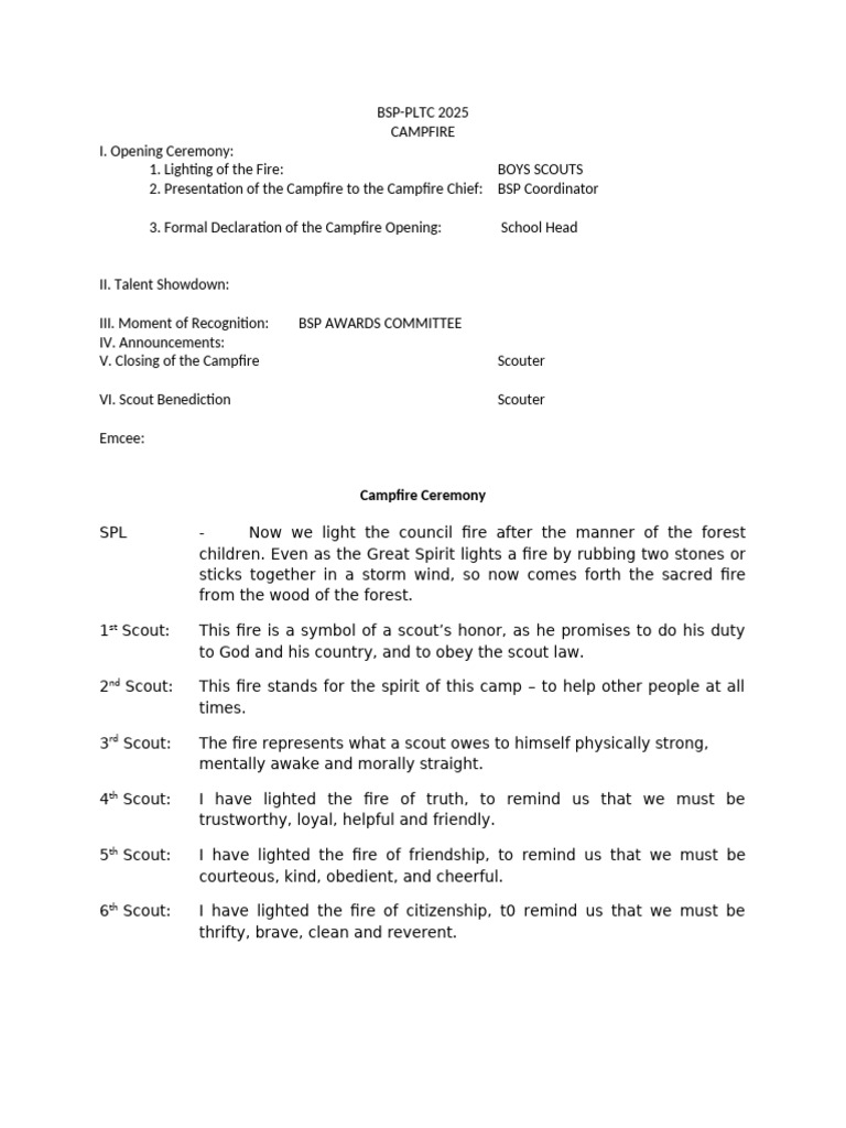 BSP Campfire Ceremony Program 2025 | PDF