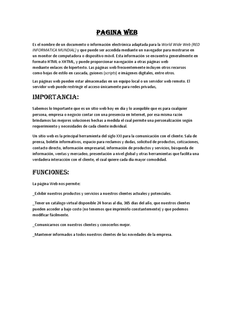 Importancia y funciones de una página web | PDF | Sitios web | Red mundial