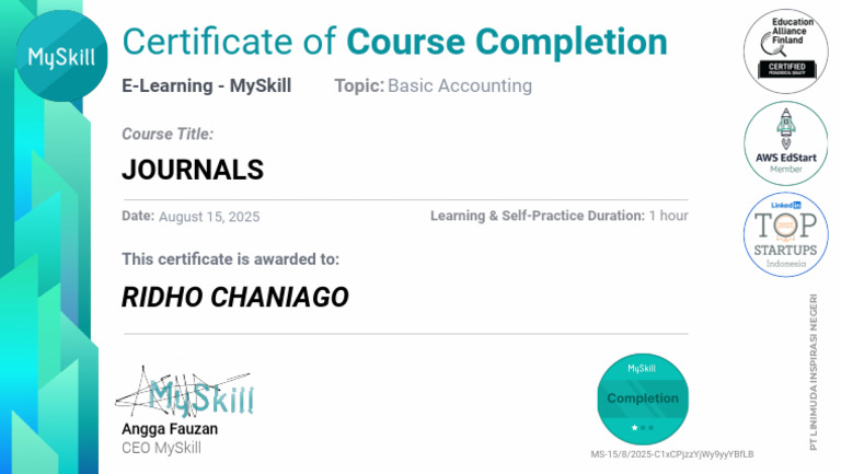 Basic Accounting Course Completion Certificate | PDF
