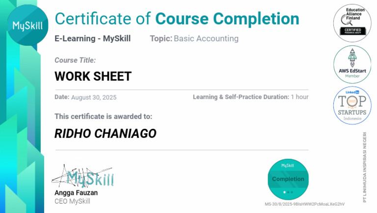 Basic Accounting Course Completion Certificate | PDF
