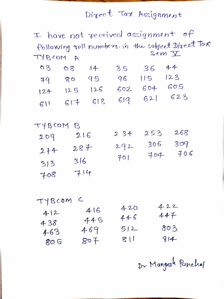List of Students Who Have Not Submitted Direct Tax Assignment Sem V ...