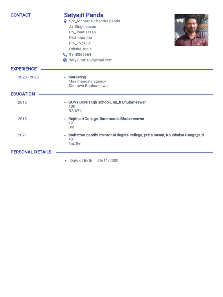Satyajit Panda's Contact & Resume Details | PDF