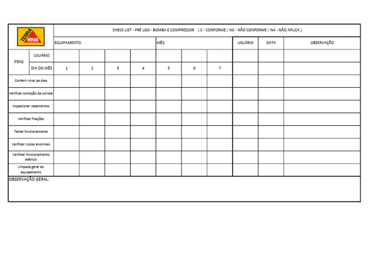 Checklist Bomba e Compressor | PDF