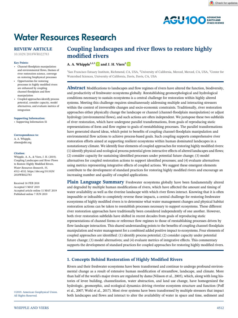 Water Resources Research - 2019 - Whipple | PDF | Ecological ...