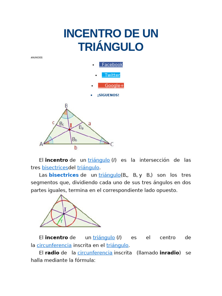 Incentro y Bisectrices en Triángulos | PDF | Triángulo | Geometría
