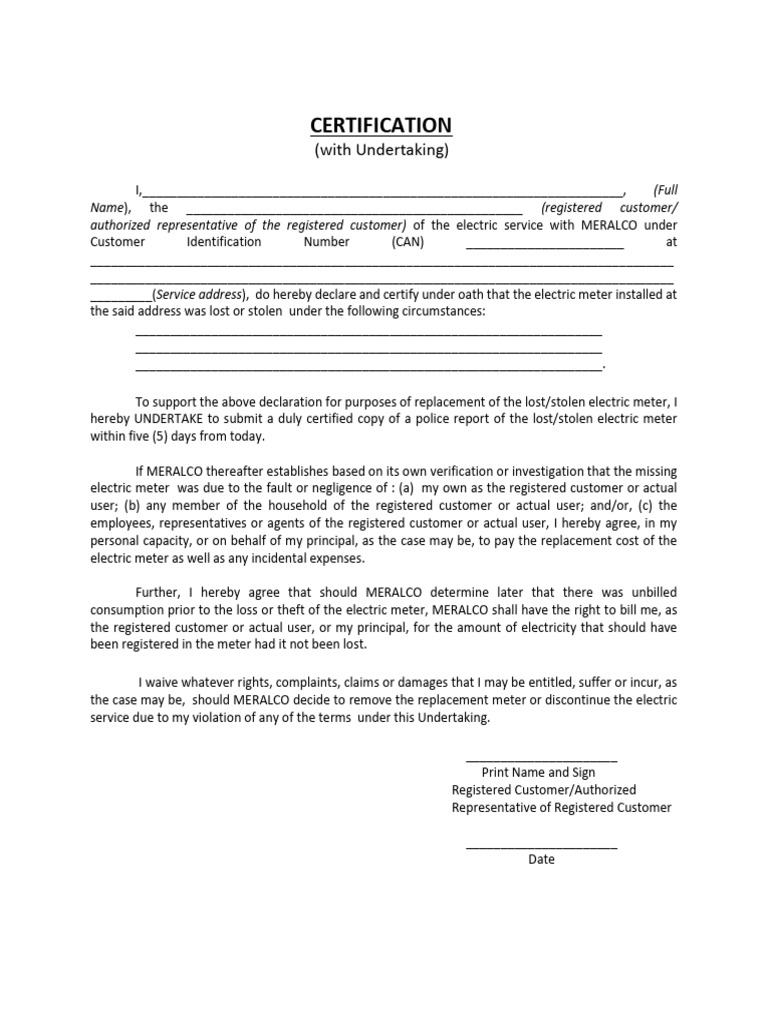 MERALCO Electric Meter Loss Declaration | PDF
