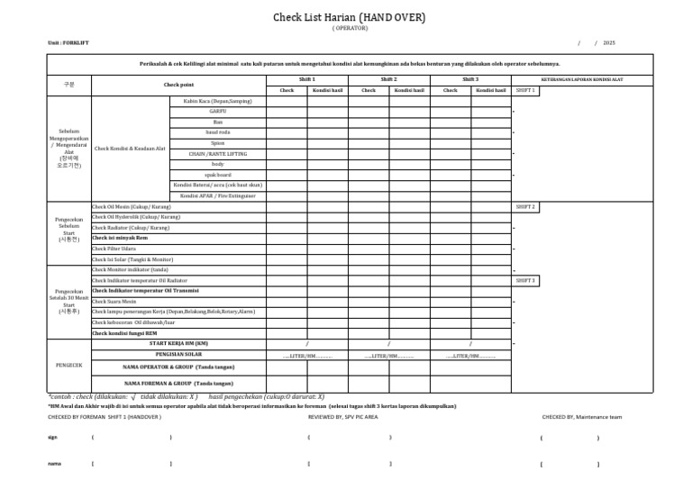 Update CheckList Forklift | PDF