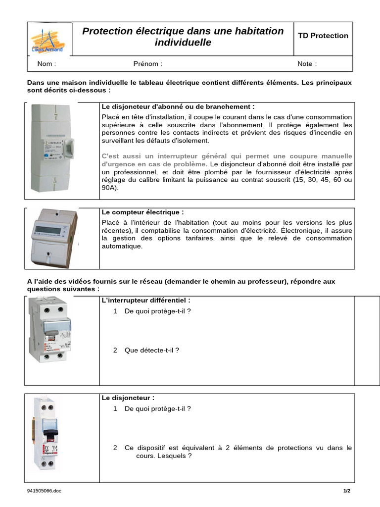 Protection électrique dans une maison individuelle | PDF | Réseau de ...