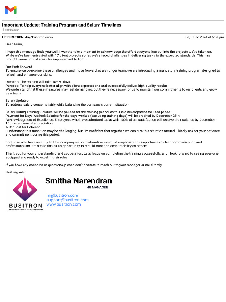 Training Program and Salary Update Notice | PDF | Salary | Business
