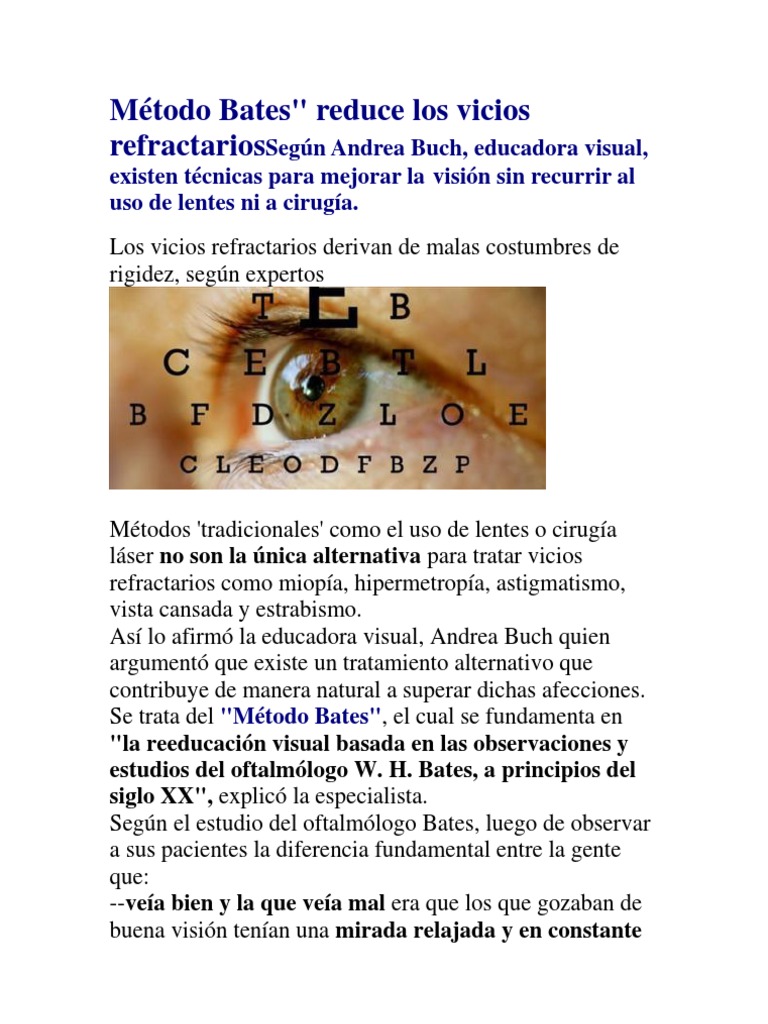 Método Bates para mejorar la visión | PDF | Lentes | Percepción visual