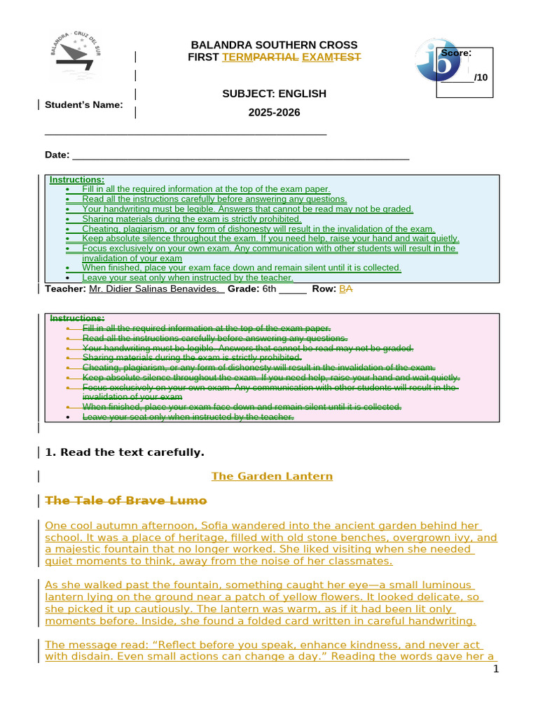 Exam Row B | PDF | Sentence (Linguistics) | Linguistics