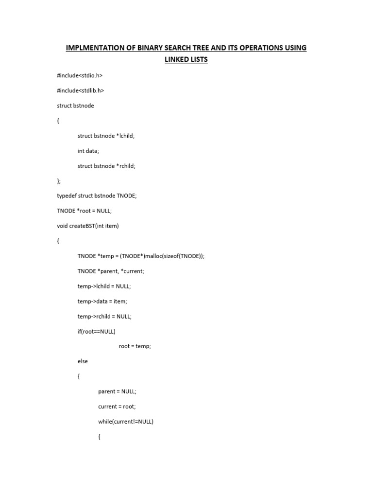 Binary Search Tree Operations in C | PDF | Algorithms And Data ...