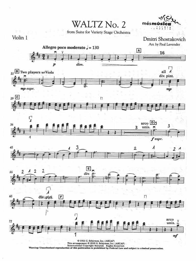 Shostakovich Vals N.2 Particellas | PDF