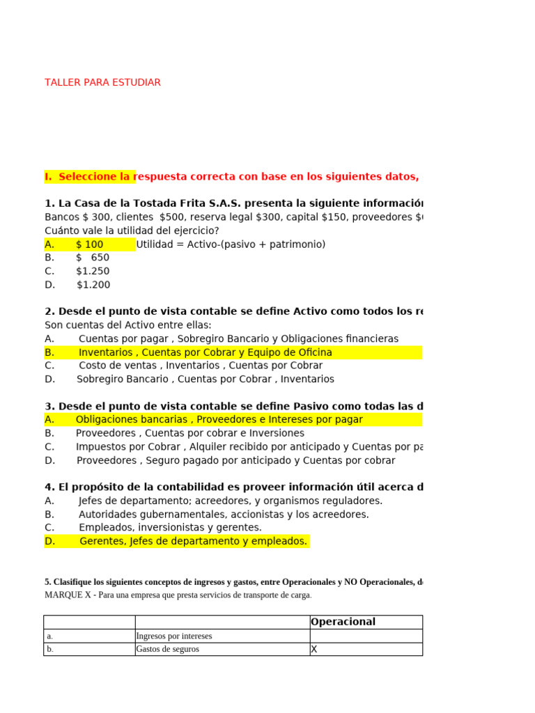 Taller de Contabilidad Básica | PDF | Estado de resultados | Contabilidad