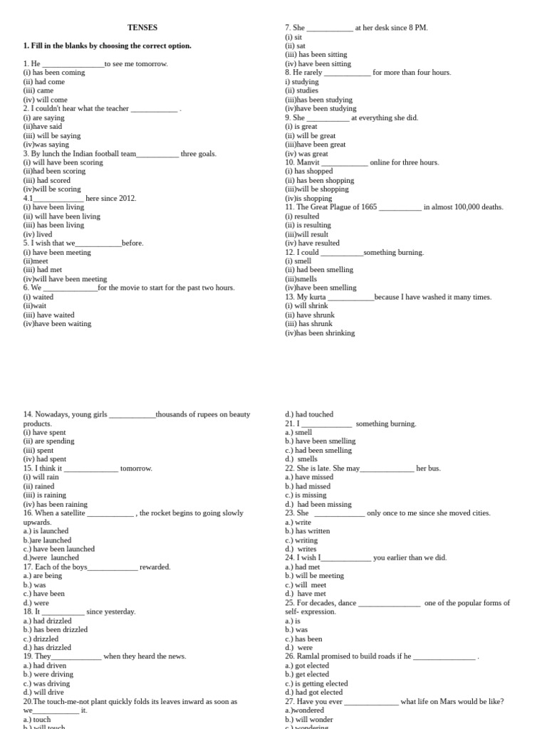 Tenses Practice Exercises | PDF | Perfect (Grammar) | Grammatical Tense