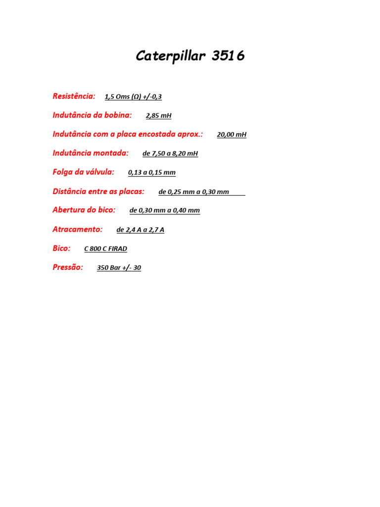 Especificações Técnicas Caterpillar 3516 | PDF