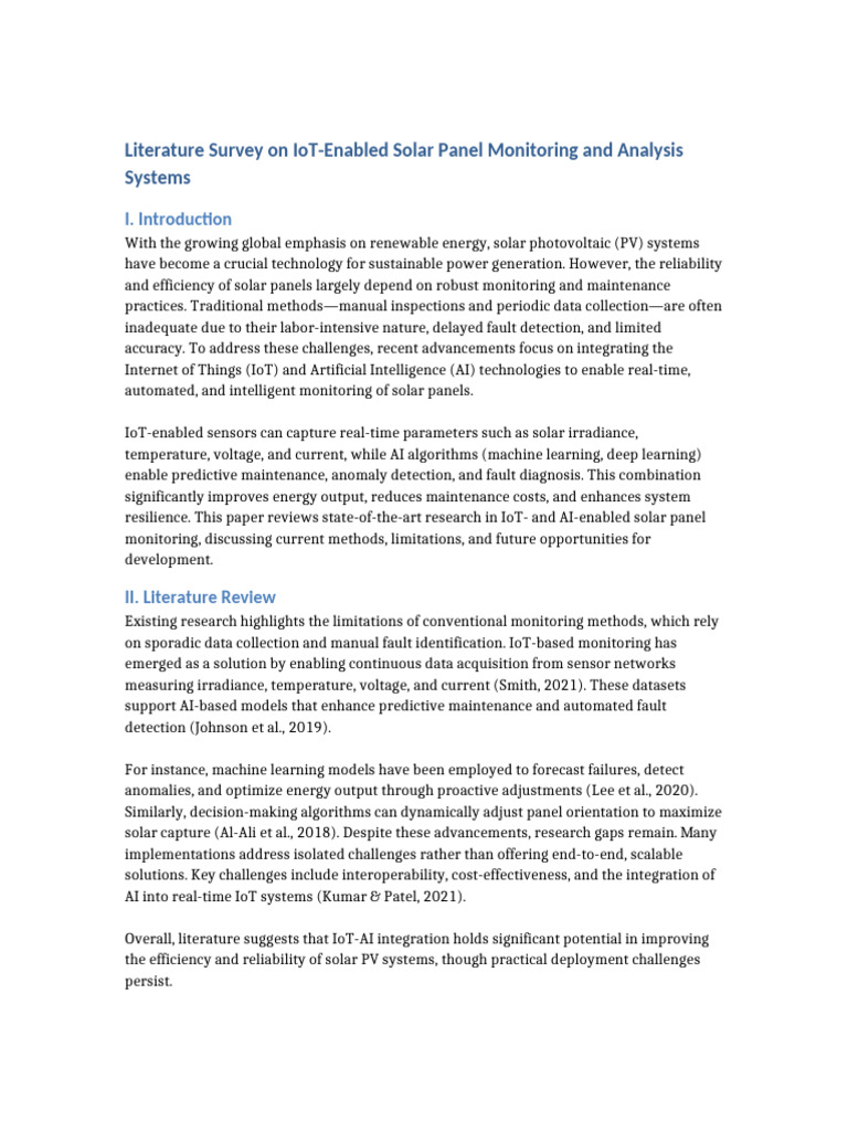 IoT and AI in Solar Panel Monitoring | PDF | Internet Of Things | Solar ...