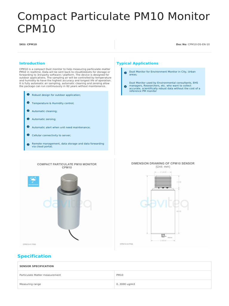 Compact CPM10 Dust Monitor Overview | PDF | Particulates | Humidity
