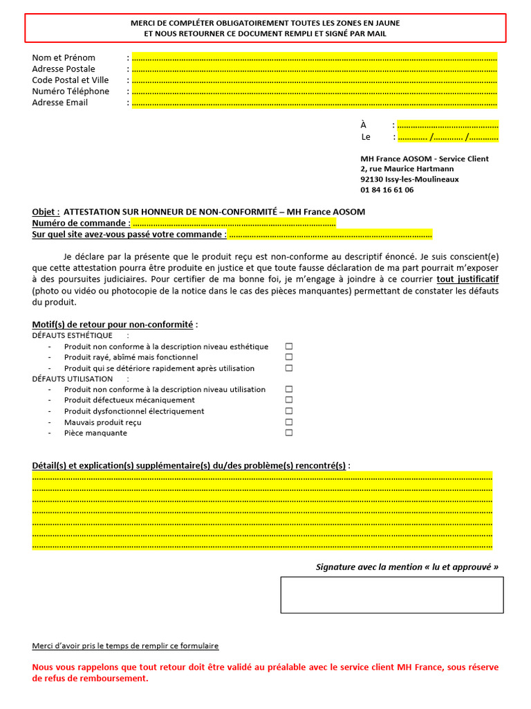 Formulaire de Non-Conformité Produit | PDF