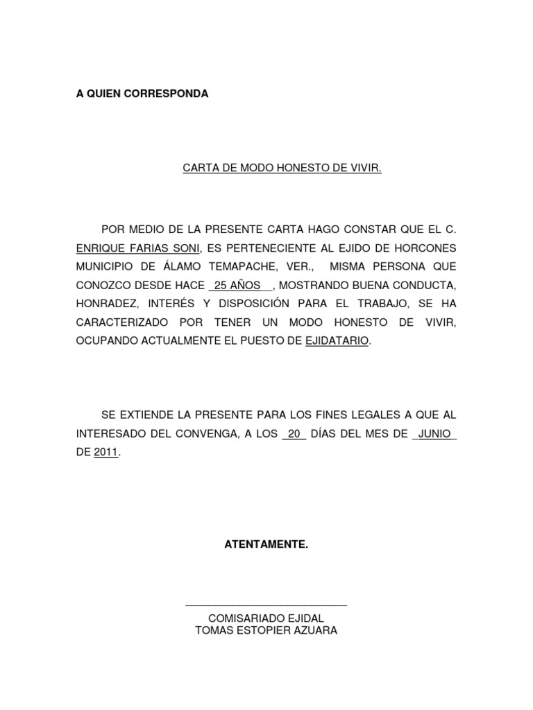 Carta De Buena Conducta Municipio Libertador - Recipes Blog i