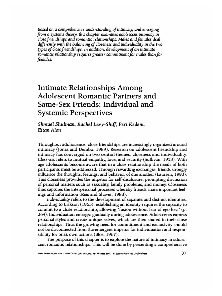 Adolescent Intimacy in Friendships and Romance | PDF | Intimate ...