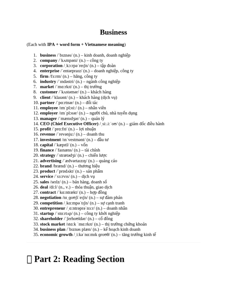 Business Vocabulary and Concepts Guide | PDF | Startup Company | Small ...