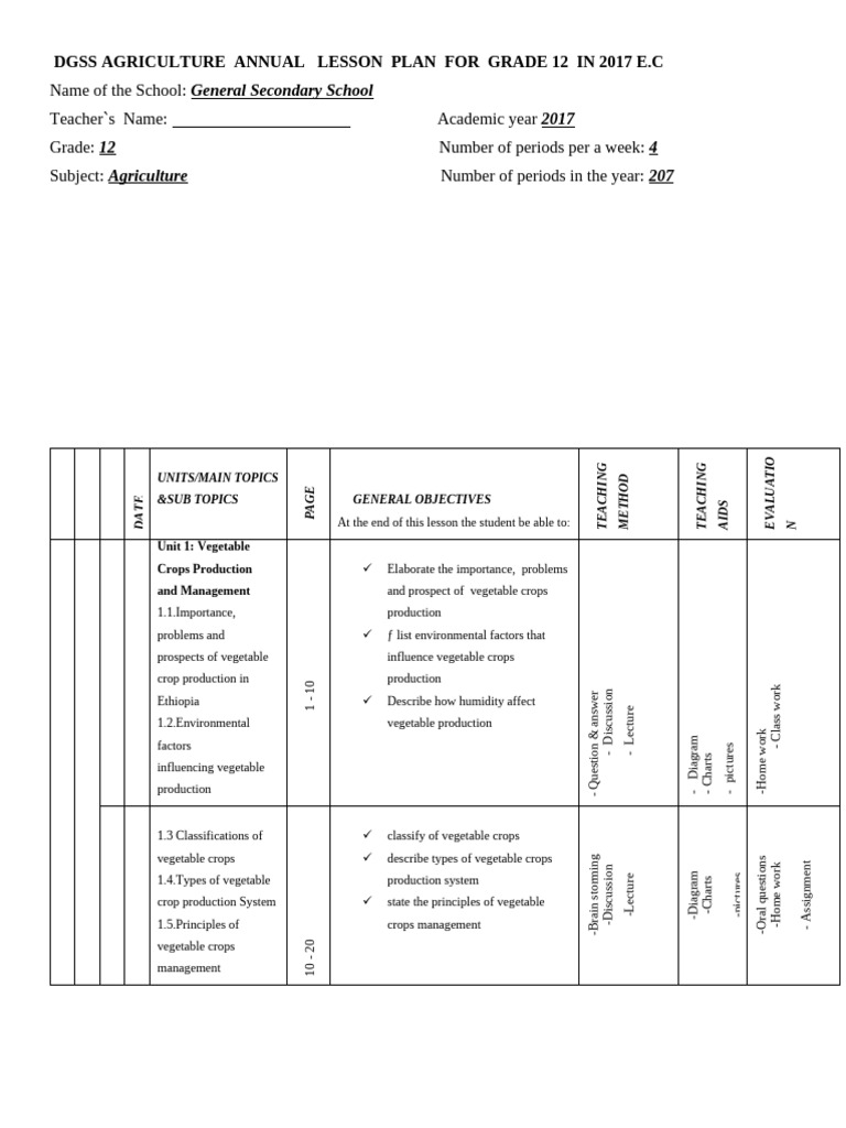 Grade 12 Agriculture Lesson Plan 2017 | PDF | Cattle | Sheep