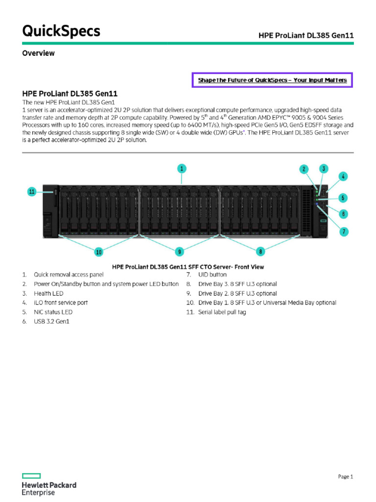 HPE ProLiant DL385 Gen11 QuickSpecs | PDF