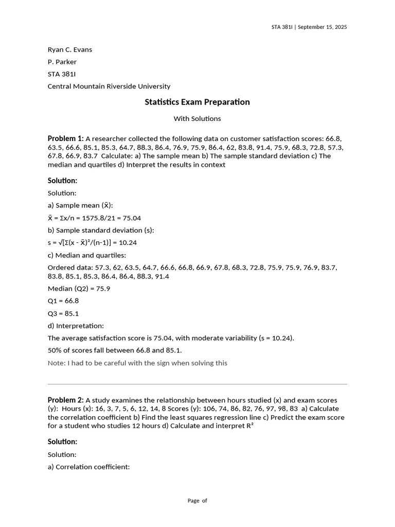 MATH 349U Statistics Solutions 1293 | PDF | Statistical Analysis ...