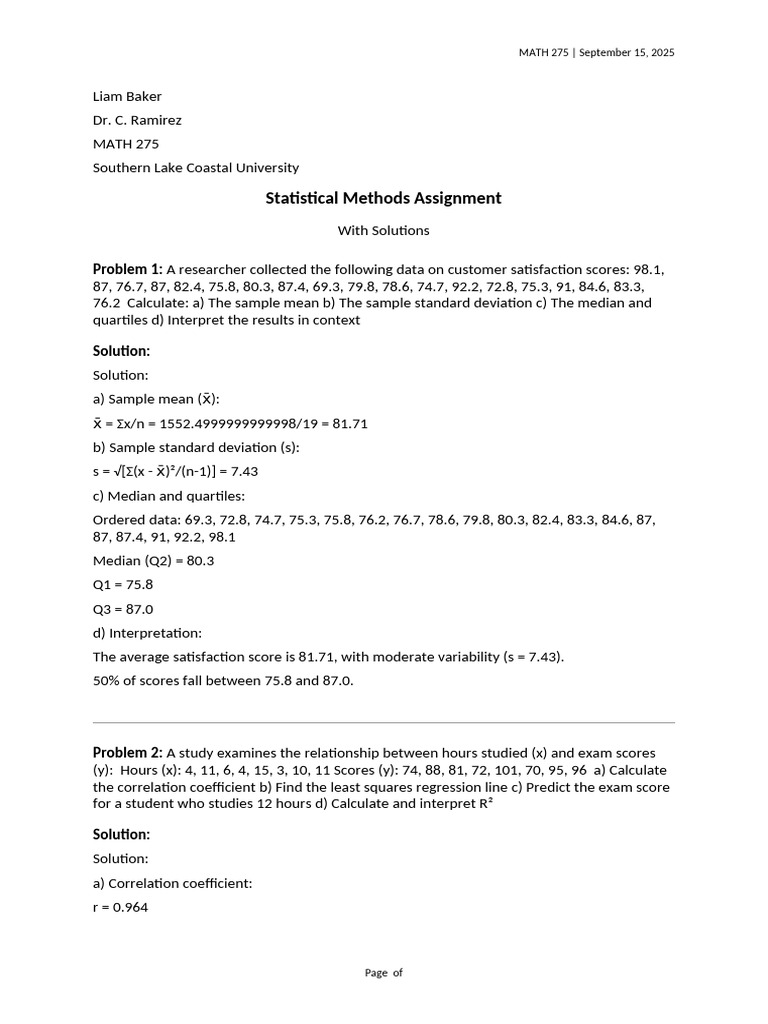 STA 280 Statistics Solutions 7128 | PDF | Descriptive Statistics ...