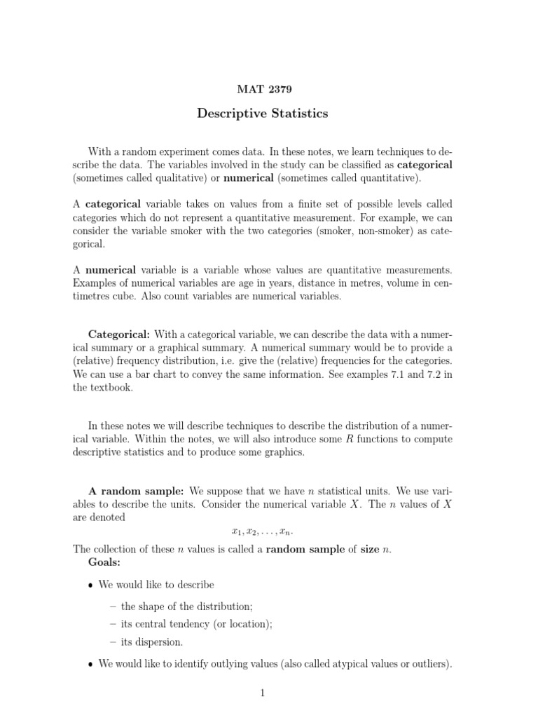 Descriptive Statistics Filled in | PDF | Quartile | Histogram